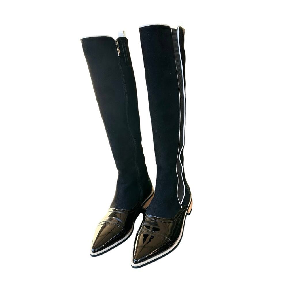 Lolita Paris Tall Patent Leather Suede Boots Size 39 US Women’s 8 Black - Picture 3 of 17